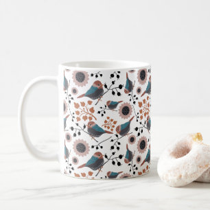 Chickadees Berries Blume Rosa Blauer Rost Kaffeetasse