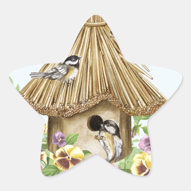Chickadees Birdhouse Stern-Aufkleber (Vorderseite)