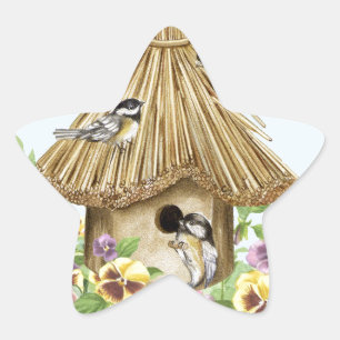 Chickadees Birdhouse Stern-Aufkleber