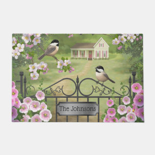 Chickadees Blume Viktorianisch Bauernhof Fußmatte