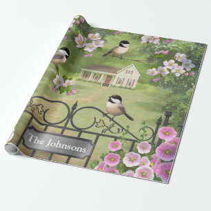 Chickadees Blume Viktorianisch Bauernhof Geschenkpapier