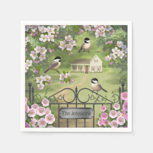 Chickadees Blume Viktorianisch Bauernhof Serviette
