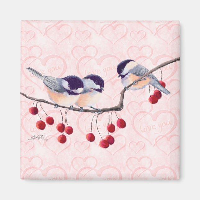 CHICKADEES & RED BERRIES VON SHARON SHARPE MAGNET (Vorne)