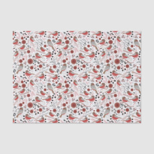 Chickadees rotes graues Muster mit Blumenmuster Seidenpapier