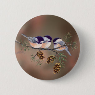 CHICKADEES u. PINECONES durch SHARON SHARPE Button