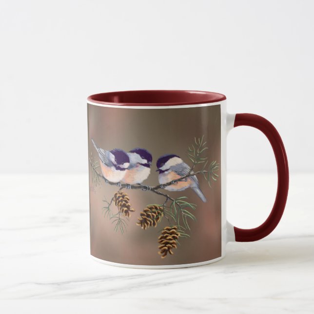 CHICKADEES u. PINECONES durch SHARON SHARPE Tasse (Rechts)