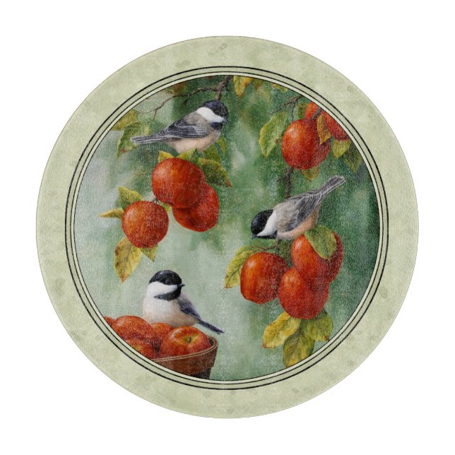 Chickadees und Apfelbaum grün Schneidebrett (Vorderseite)