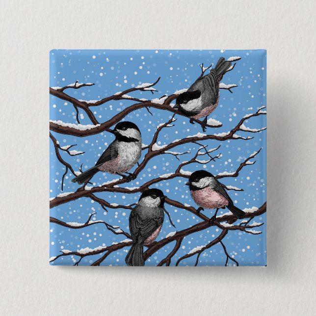 Chickadei im Winter Button (Vorderseite)