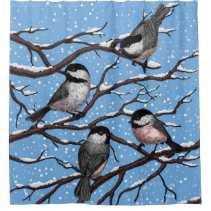 Chickadei im Winter Duschvorhang