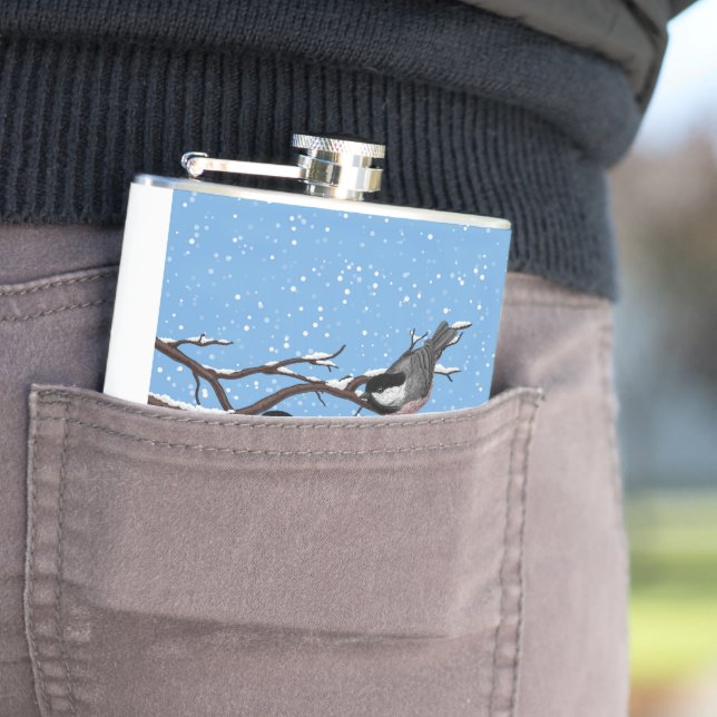 Chickadei im Winter Flachmann (Beispiel)