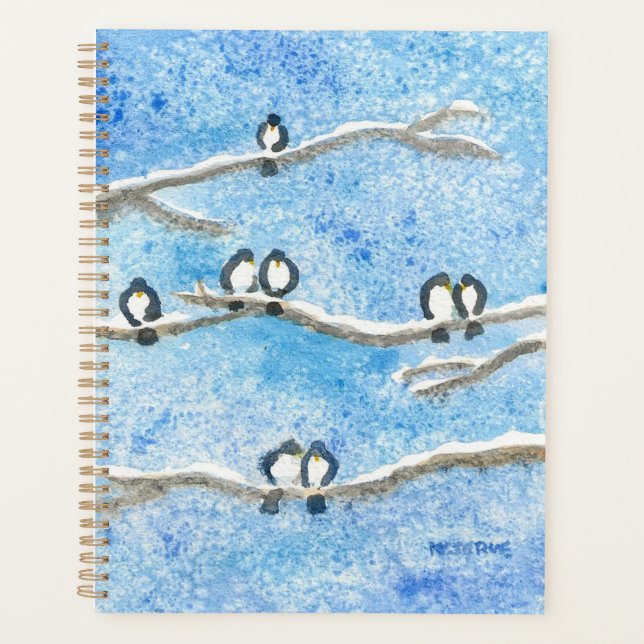 Chickaden an Baumzweigen im Winterschnee Notebo Planer (Vorderseite)