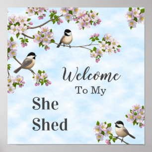 Chickaden & Apple Blüten personalisieren Poster