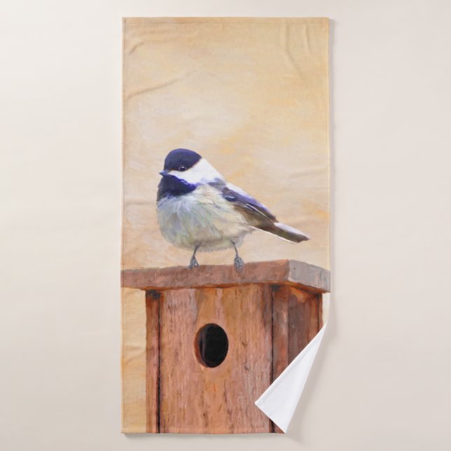 Chickadeo auf Birdhouse Malerei Original Bird Art Badhandtuch Set (Badehandtuch)