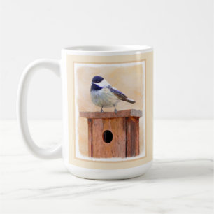 Chickadeo auf Birdhouse Malerei Original Bird Art Kaffeetasse