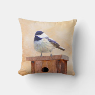 Chickadeo auf Birdhouse Malerei Original Bird Art Kissen