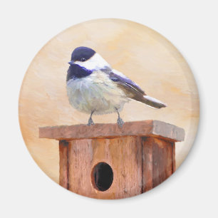 Chickadeo auf Birdhouse Malerei Original Bird Art Magnet