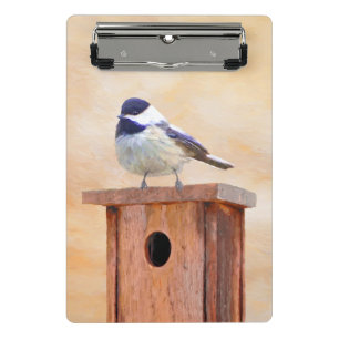 Chickadeo auf Birdhouse Malerei Original Bird Art Mini Klemmbrett