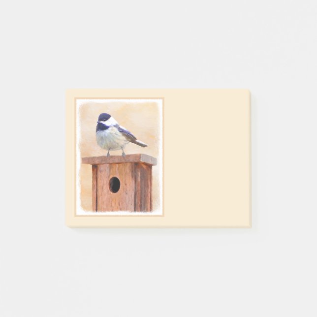 Chickadeo auf Birdhouse Malerei Original Bird Art Post-it Klebezettel (Vorderseite)