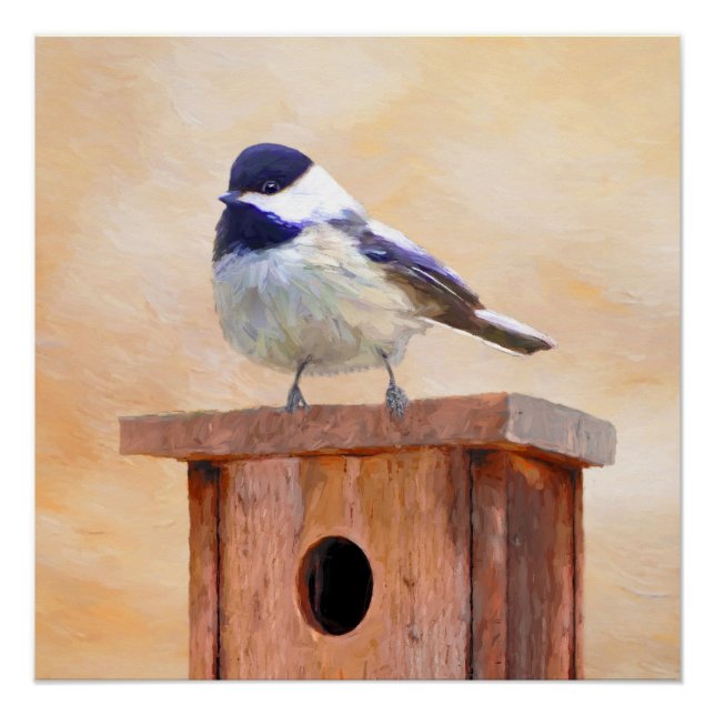 Chickadeo auf Birdhouse Malerei Original Bird Art Poster (Vorderseite)
