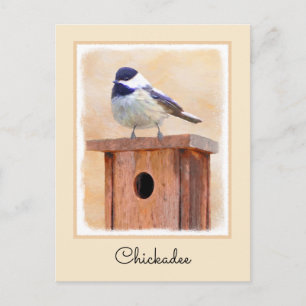Chickadeo auf Birdhouse Malerei Original Bird Art Postkarte