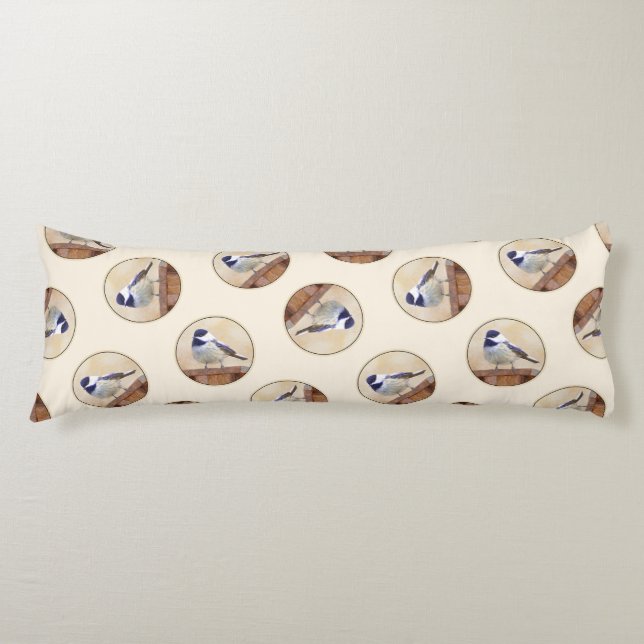 Chickadeo auf Birdhouse Malerei Original Bird Art Seitenschläferkissen (Vorderseite)