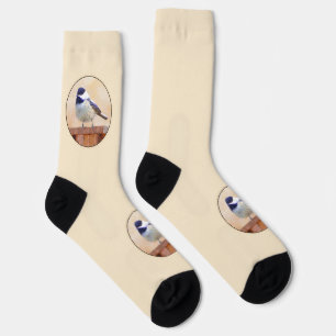 Chickadeo auf Birdhouse Malerei Original Bird Art Socken
