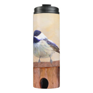 Chickadeo auf Birdhouse Malerei Original Bird Art Thermosbecher
