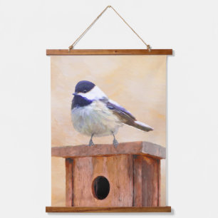 Chickadeo auf Birdhouse Malerei Original Bird Art Wandteppich Mit Holzrahmen