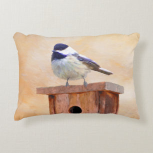 Chickadeo auf Birdhouse Malerei Original Bird Art Zierkissen
