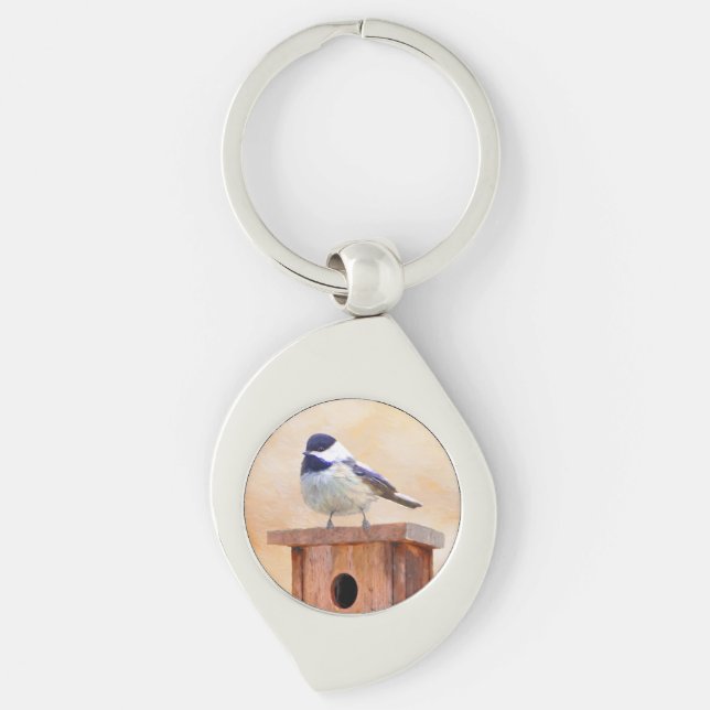 Chickadeo über Vogelmalerei Schlüsselanhänger (Vorderseite)
