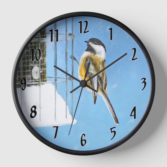 Chickadeon Feeder - Original Wild Bird Art Uhr (Vorderseite)