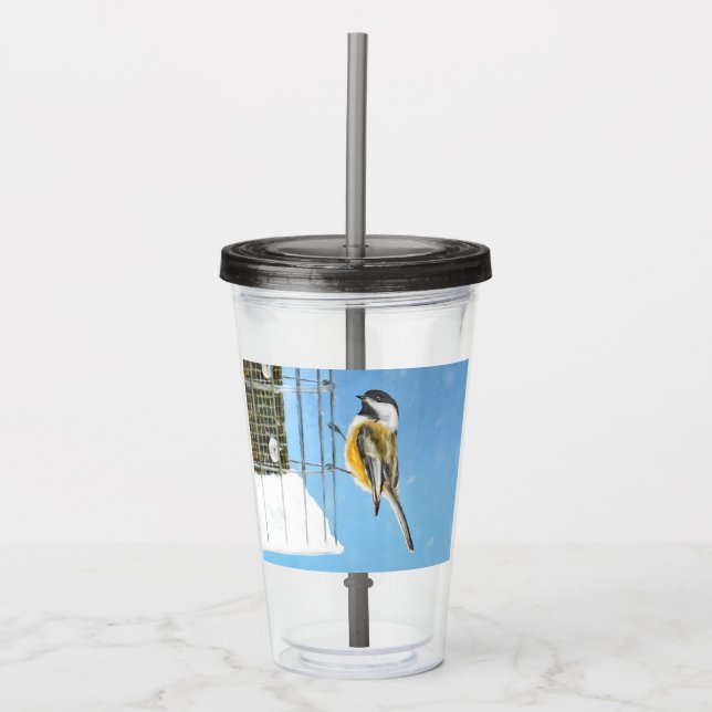 Chickadeon Feeder Painting - Original Bird Art Acryltrinkbecher (Vorderseite)