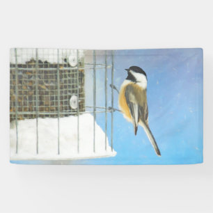 Chickadeon Feeder Painting - Original Bird Art Banner