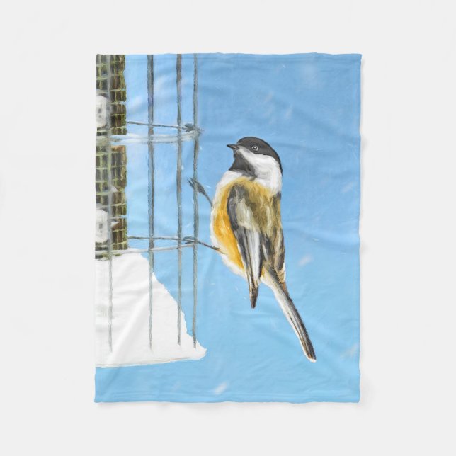 Chickadeon Feeder Painting - Original Bird Art Fleecedecke (Vorderseite)