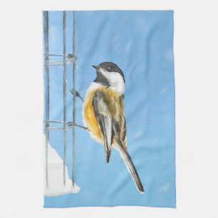 Chickadeon Feeder Painting - Original Bird Art Handtuch