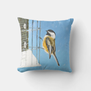 Chickadeon Feeder Painting - Original Bird Art Kissen