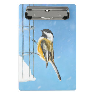 Chickadeon Feeder Painting - Original Bird Art Mini Klemmbrett