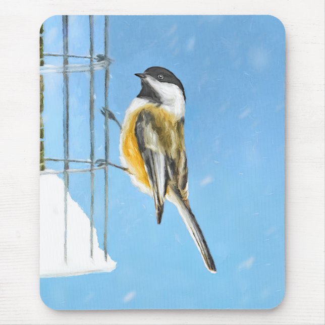 Chickadeon Feeder Painting - Original Bird Art Mousepad (Vorne)