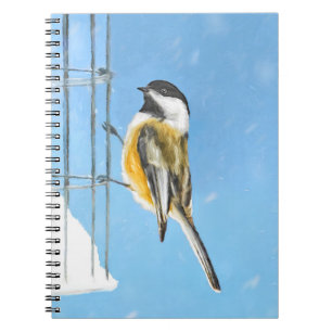Chickadeon Feeder Painting - Original Bird Art Notizblock