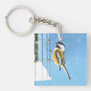 Chickadeon Feeder Painting - Original Bird Art Schlüsselanhänger