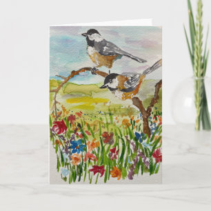Chickadepaare mit Aquarellfarbe Danke Karte