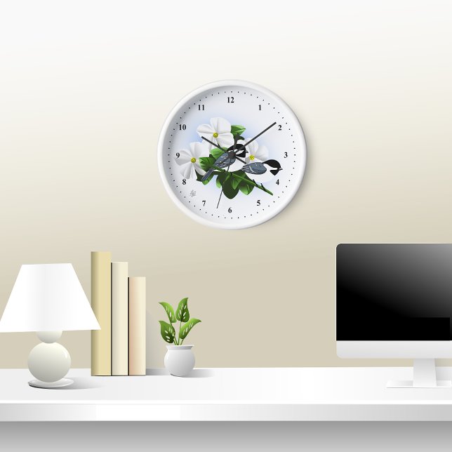 Chickadeuhren und Blume Uhr (Chickadee and Dogwood Clock Mockop)