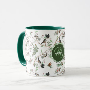 Chickadevögel Berries & Pinecones Mit Monogramm Tasse