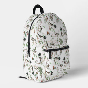 Chickadevögel Berries & Pinecones Wasserfarbe Bedruckter Rucksack