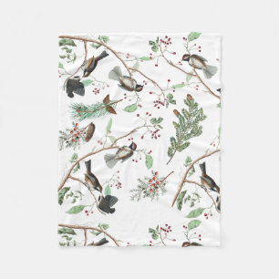 Chickadevögel Berries & Pinecones Wasserfarbe Fleecedecke