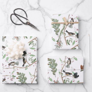 Chickadevögel Berries & Pinecones Wasserfarbe Geschenkpapier Set