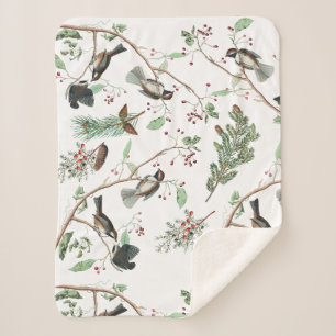 Chickadevögel Berries & Pinecones Wasserfarbe Sherpadecke