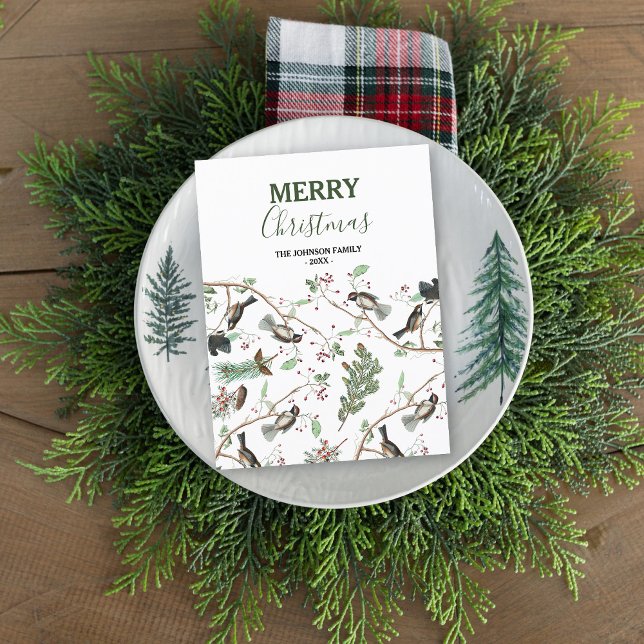 Chickadevögel Berries & Pinecones Weihnachten (Chickadee Birds Berries & Pinecones Christmas Holiday Postcard)