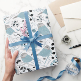 Chickadevögel Niedlich Blaue graue Blume Berries Geschenkpapier