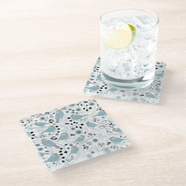 Chickadevögel Niedlich Blaue graue Blume Berries Glasuntersetzer